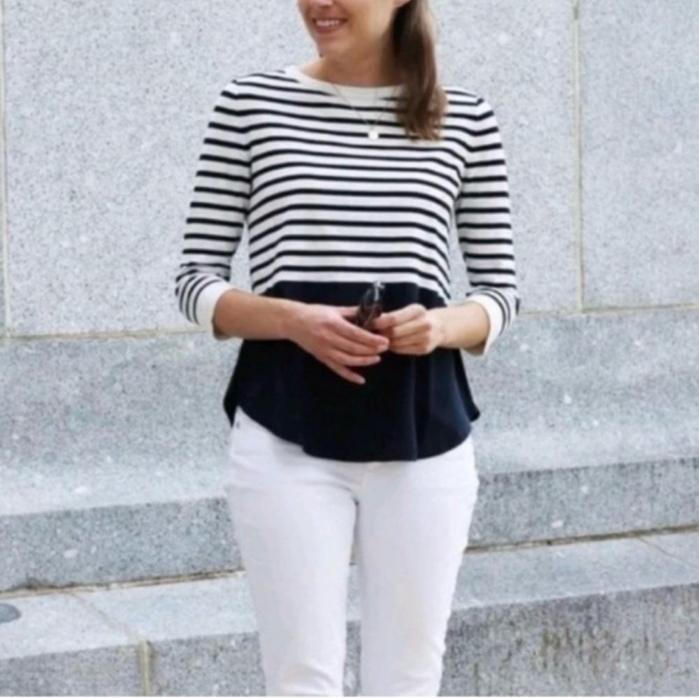 COS Navy and White Striped Mixed Media Blouse - Size M